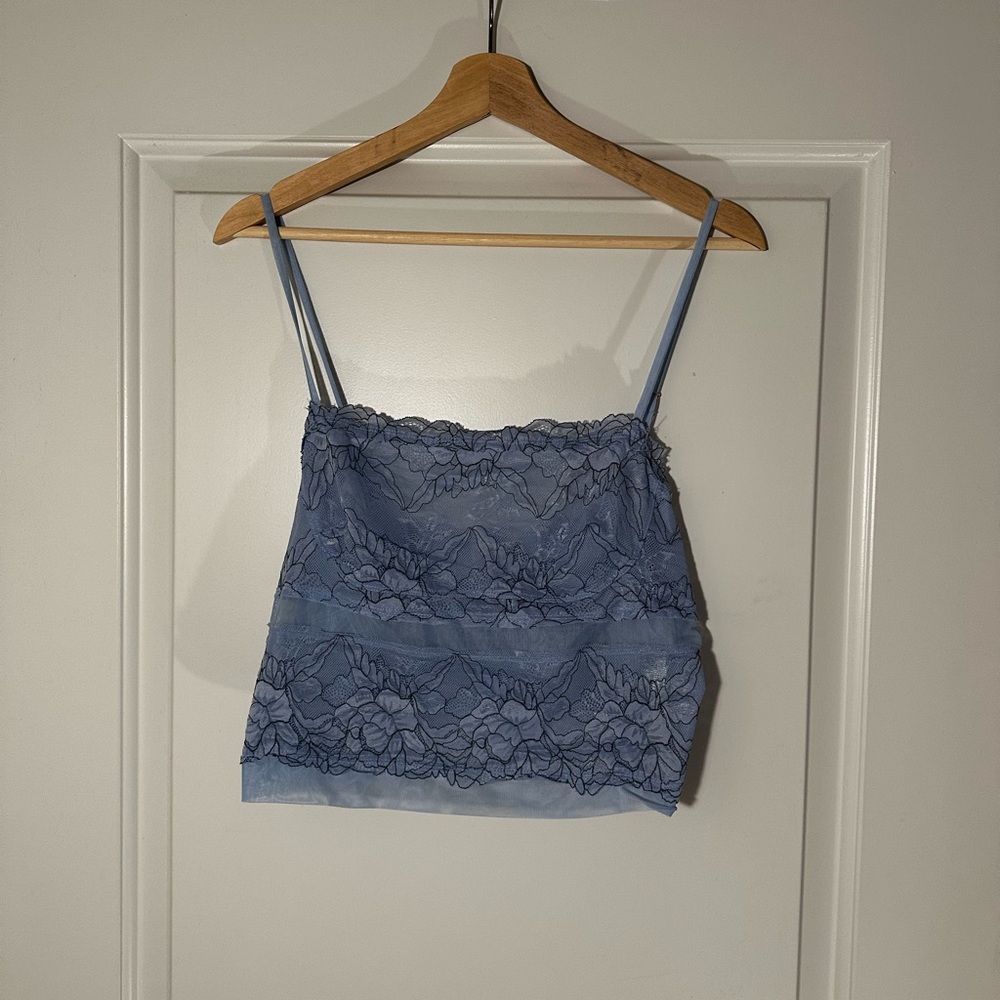 Free People Light Blue Lace Top